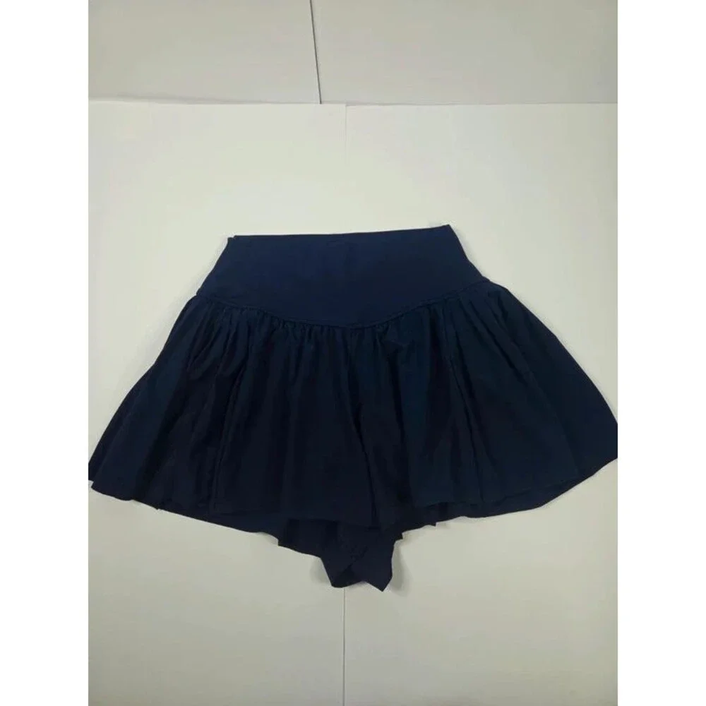 Offline Aerie Navy Blue Pleated Flowy Shorts Medium Flat Waistband